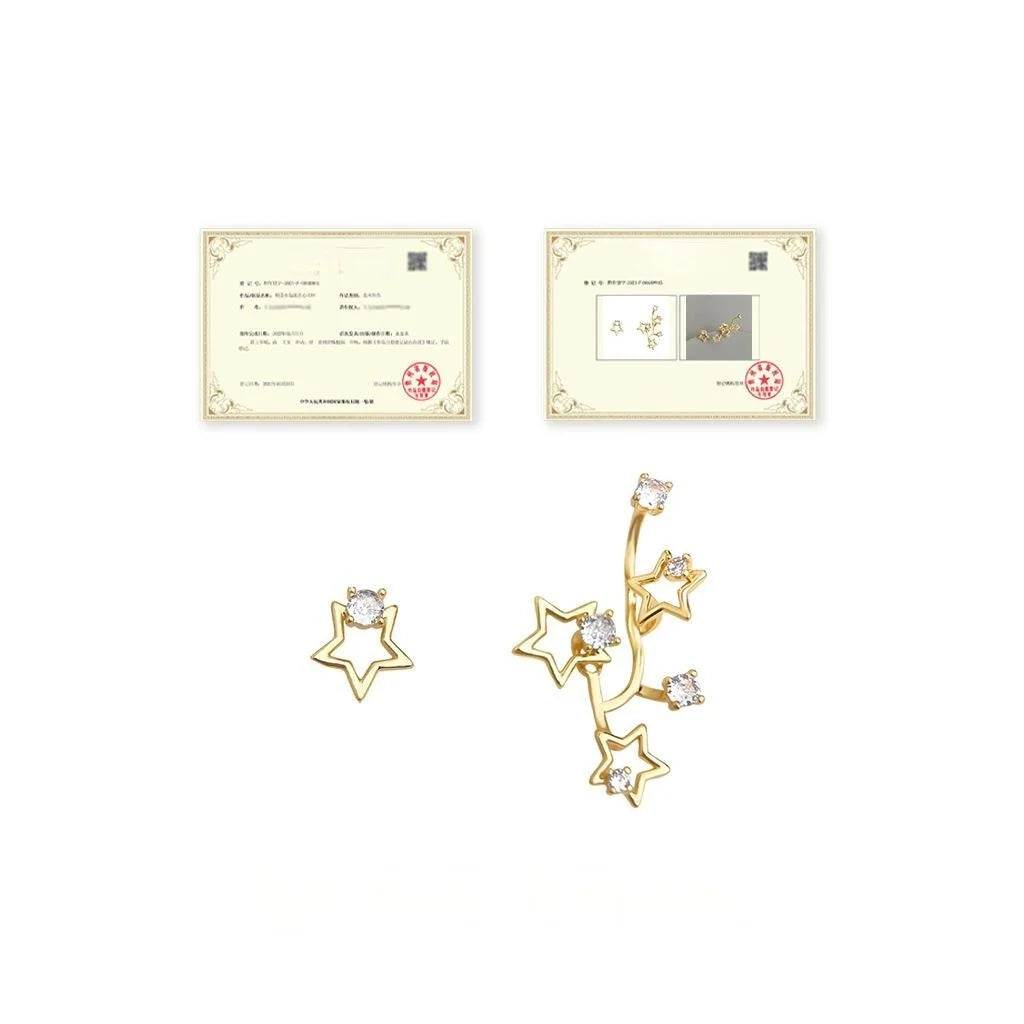 Asymmetric Star Zircon Copper Drop Earrings Style Galaxy Micro Pave Jewelry