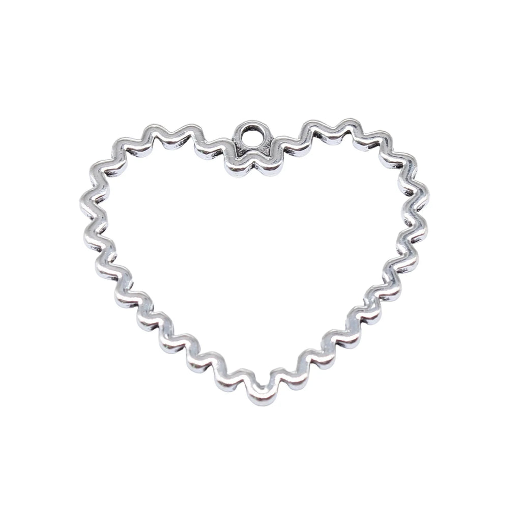 29x33mm 1.9g Zinc Alloy Openwork Wavy Heart Hollow Charm Pendant for DIY Necklace Bracelet Jewelry Making