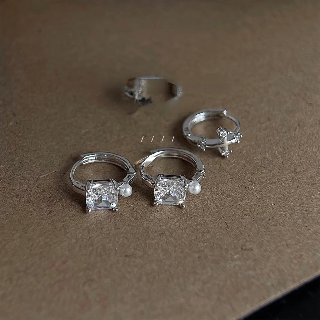 Copper Micro Pave Zircon Round Geometric Stud Earrings, Style Sweet Cool Jewelry