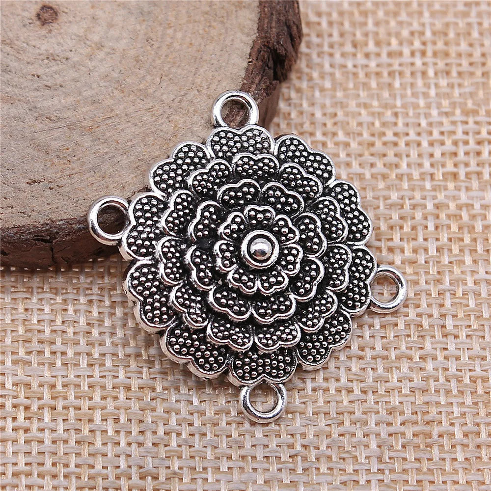 28x30mm 3.8g Antique Silver Zinc Alloy Four Hole Body Chain Connector Charm for DIY Body Jewelry