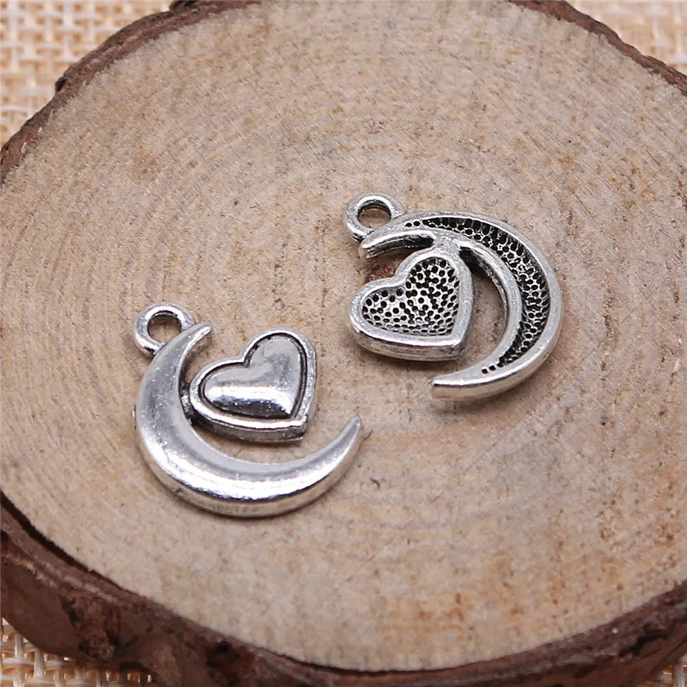 18x14mm 1.3g Multicolor Zinc Alloy Heart Moon Charm Pendant for DIY Necklace Bracelet Jewelry Making