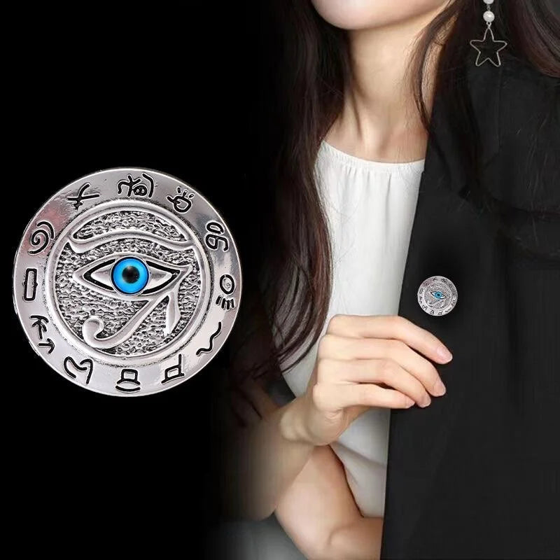 Vintage Egyptian Eye Of Horus Alloy Enamel Brooch, Punk Pharaoh Symbol Lapel Pin Suit Accessory Gift