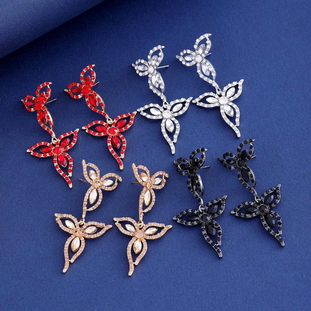 Vintage Hollow Flower Zircon Rhinestone Drop Earrings Luxury Bridal Wedding Party Banquet Jewelry Gift