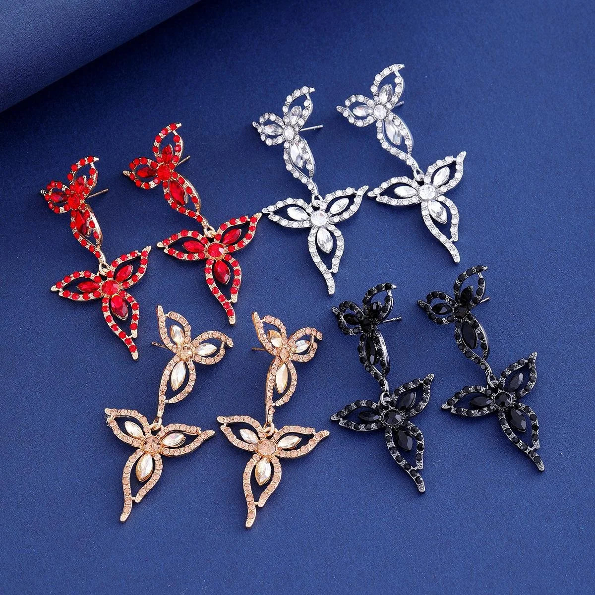 Vintage Hollow Flower Zircon Rhinestone Drop Earrings Luxury Bridal Wedding Party Banquet Jewelry Gift
