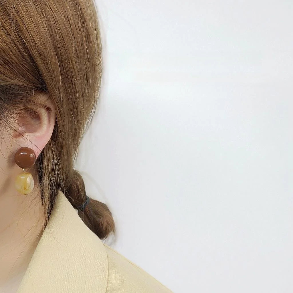 Vintage Korean Caramel Milk Tea Resin Acetate Round Ball Drop Earrings