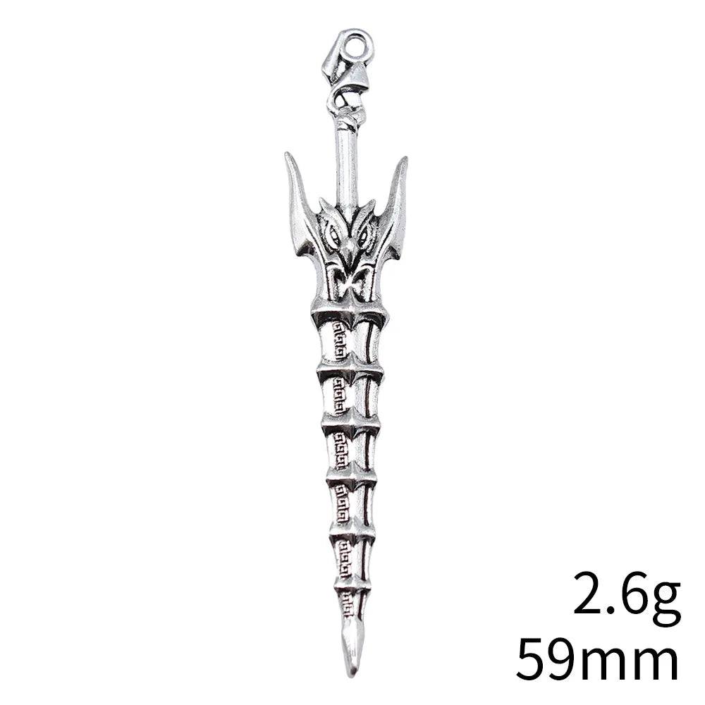 59mm 2.6g Antique Silver Tone Zinc Alloy Sword Weapon Charm Pendant for Cosplay Necklace Bracelet DIY