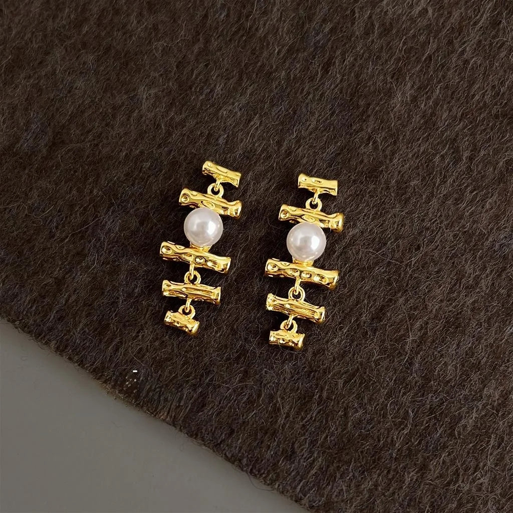 14K Gold Plated Copper Olive Branch Drop Earrings For Women New Chinese Designer Long Jewelry