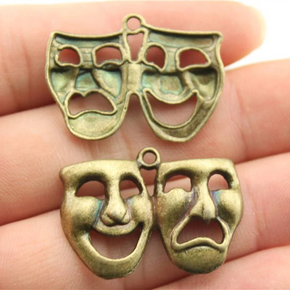 30x23mm 3.1g Multicolor Zinc Alloy Comedy Tragedy Smiling Crying Face Charm Pendant for DIY Jewelry