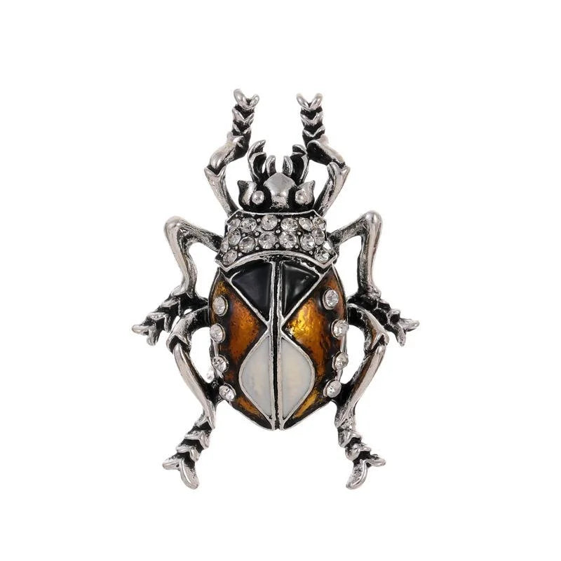 Luxury Enamel Beetle Brooch With Rhinestone Alloy Insect Lapel Pin For Women Suit Accessory Gift