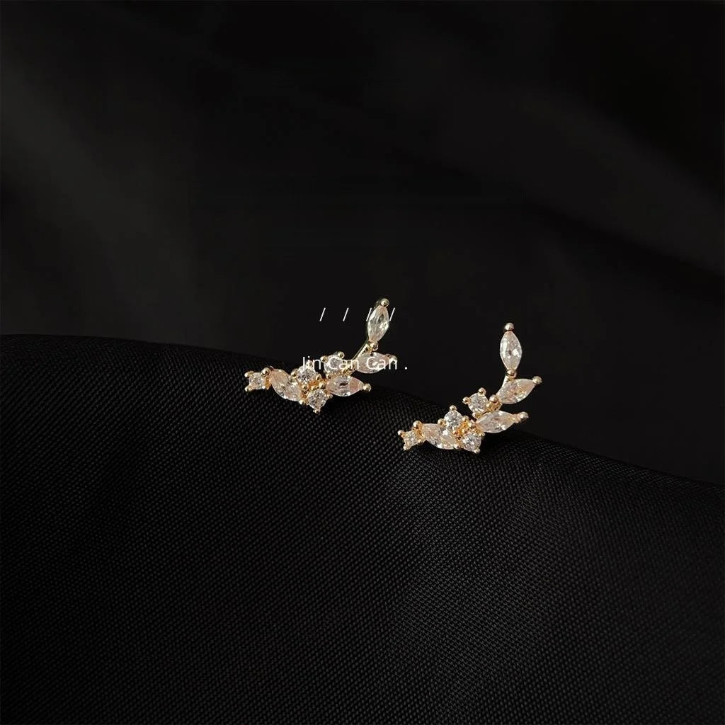 Mini 14K Gold Plated Copper Wheat Zircon Stud Earrings Cute Fresh Geometric Jewelry