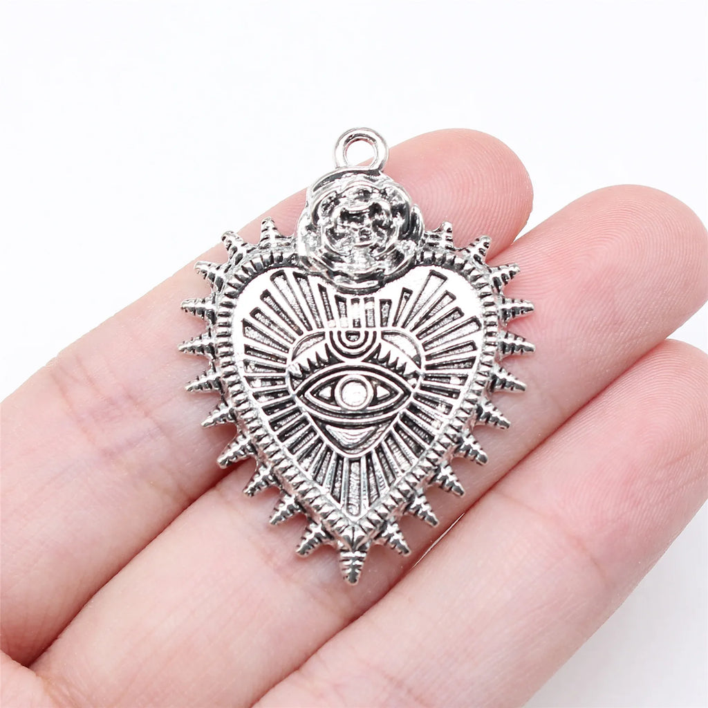 37x29mm 5.1g Antique Silver Zinc Alloy Gothic Rose Heart Eye Charm Pendant for DIY Necklace Making