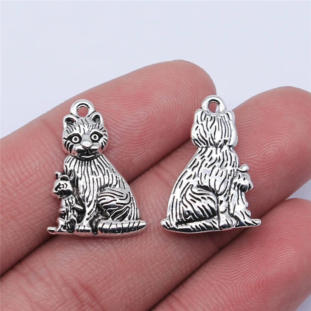 21x15mm 2.2g Antique Silver Zinc Alloy Cat Charm Pendant for DIY Necklace Bracelet Jewelry Making