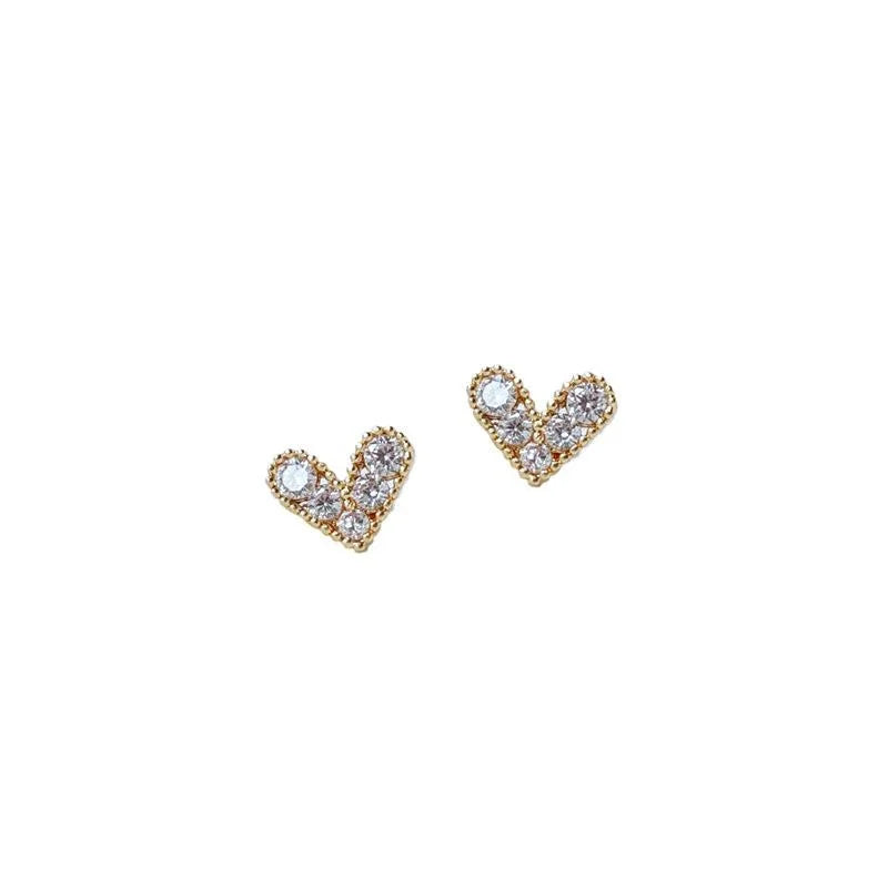 14K Gold Plated Mini Heart Zircon Micro Pave Stud Earrings Korean Style