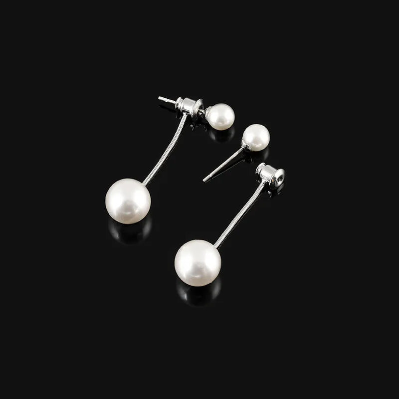Elegant Spiral Pearl Tassel Drop Stud & Clip On No Piercing Silver Alloy Women's Fashion Earrings