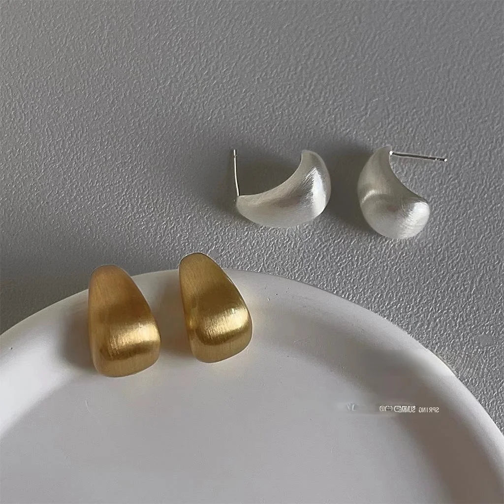 14K Plated Copper Brushed Water Drop Stud Earrings Minimalist Geometric Oval Jewelry