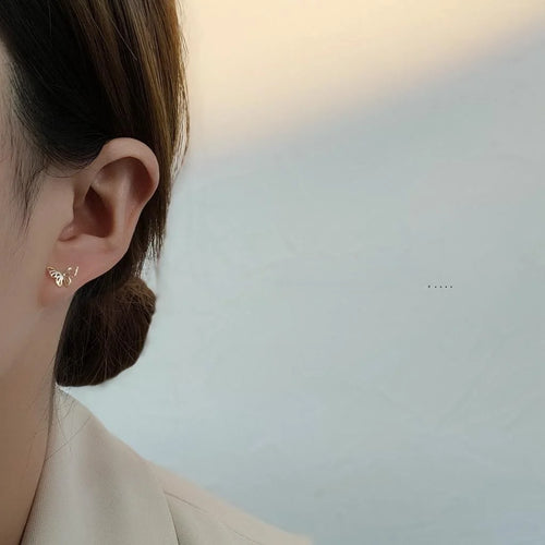 Mini 14K Gold Plated Copper Hollow Butterfly Stud Earrings For Women Simple Daily Jewelry