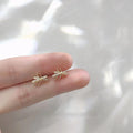 Mini 14K Plated Zircon Bow Stud Earrings, Korean Japanese Minimalist Jewelry
