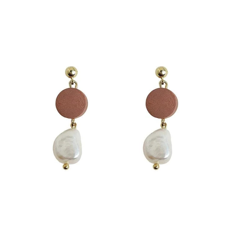 Baroque Freshwater Pearl Stud Earrings Handmade Vintage Geometric Round Ear Jewelry