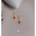 Mini Red Agate Zircon Tassel Drop Earrings, Geometric Copper Light Luxury Jewelry