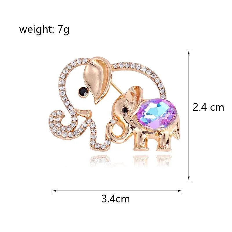 Cute Mother And Baby Elephant Brooch With Rhinestone Crystal Alloy, Elegant Lapel Pin Corsage Suit Accessory Gift