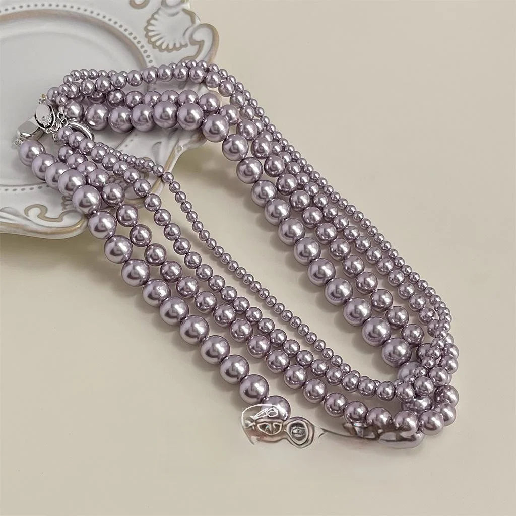 Elegant Purple Glass Pearl Gold Plated Geometric Sweater Necklace For Women