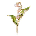 Elegant Lily Of The Valley Pearl Enamel Brooch For Women, Alloy Floral Lapel Pin Corsage Suit Accessory Gift