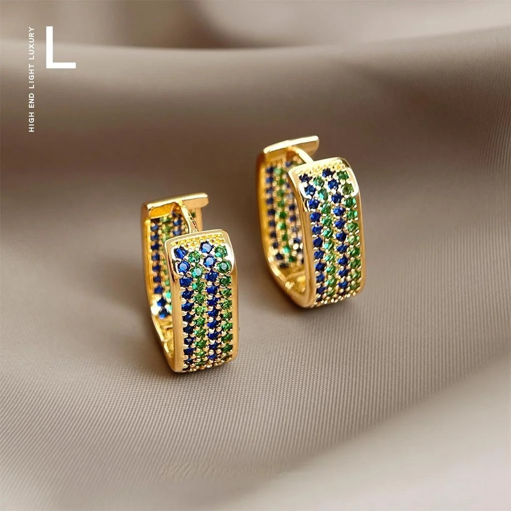 Old Money Style Geometric Square Zircon Hoop Drop Earrings Copper