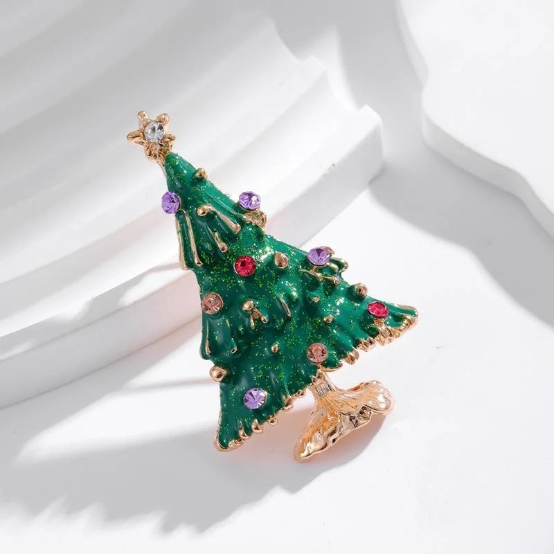 Elegant Christmas Tree And Wreath Enamel Rhinestone Alloy Brooch, Festive Lapel Pin Corsage Gift
