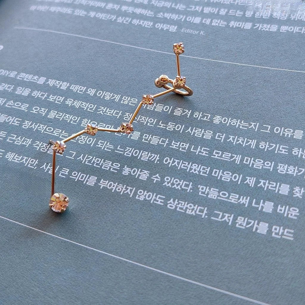 Silver Plated Metal Big Dipper Constellation Rhinestone Stud Earrings Ear Cuff For Women