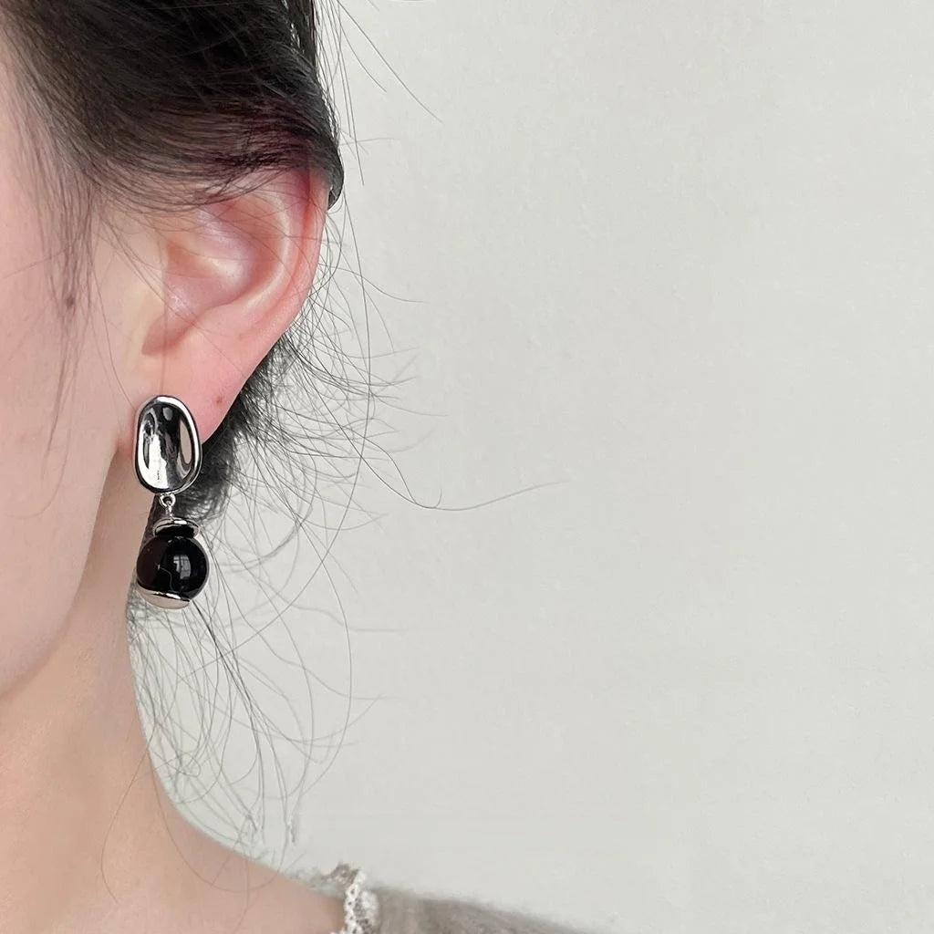 Designer Minimalist Copper Lacquered Pearl Drop Earrings, Geometric Oval Office Jewelry