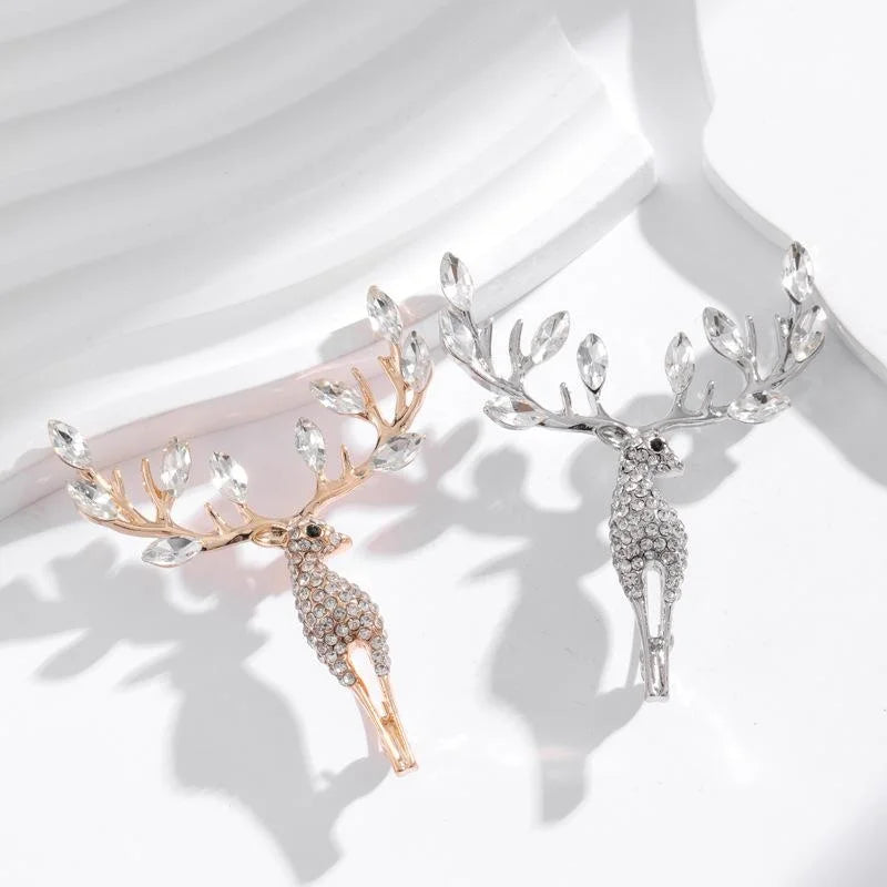 Elegant Rhinestone Elk Antler Brooch, Rose Gold Alloy Deer Lapel Pin Corsage For Suit Accessory Gift