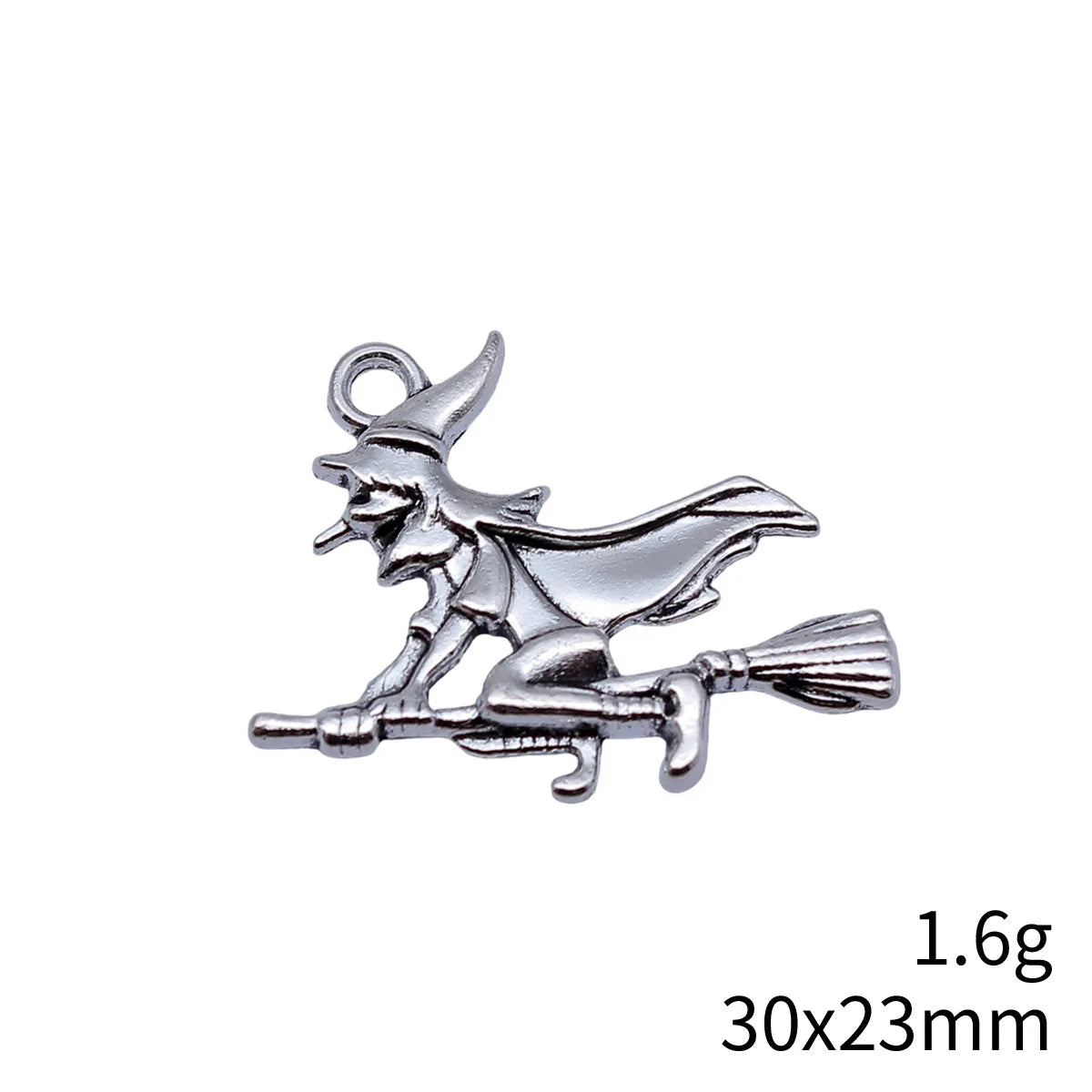 30x23mm 1.6g Zinc Alloy Witch on Broom Charm Pendant for DIY Halloween Jewelry Making