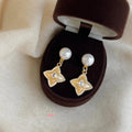 Premium Copper Micro Pave Zircon Glass Pearl Star Geometric Drop Earrings For Women