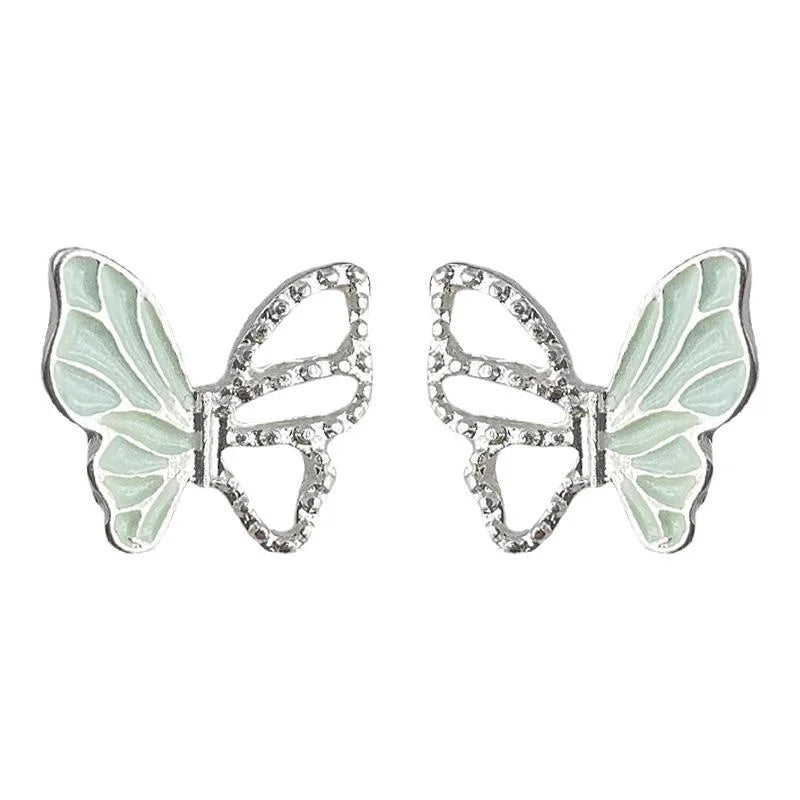 Fresh Sweet Enamel Butterfly Stud Earrings Copper Hollow Asymmetric Elegant Minimalist Jewelry