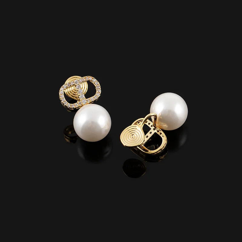 Elegant Luxury Micro Pave Zircon CD Letter Faux Pearl Alloy Stud & Clip On No Piercing Earrings