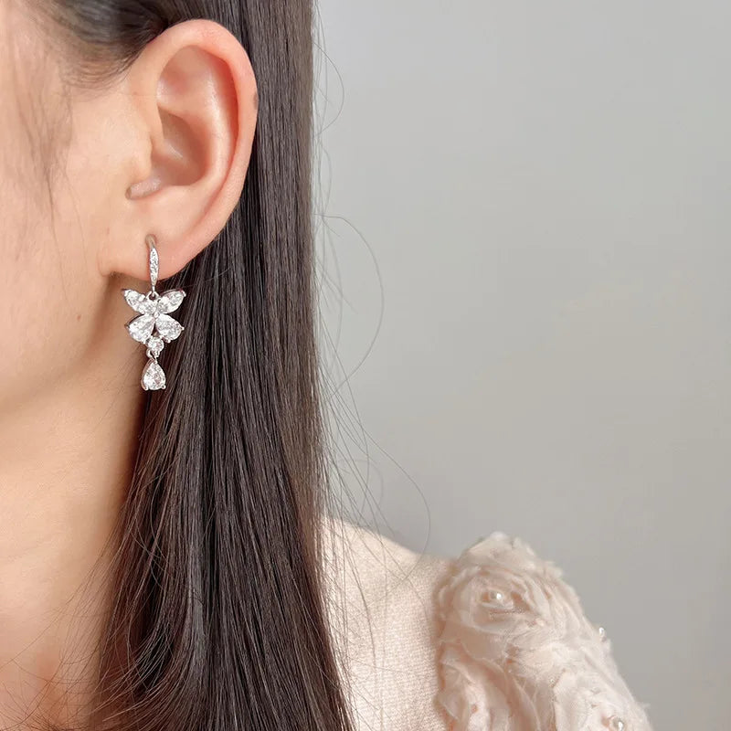 Luxury Zircon Butterfly Spiral Stud & Clip On No Piercing Drop Earrings