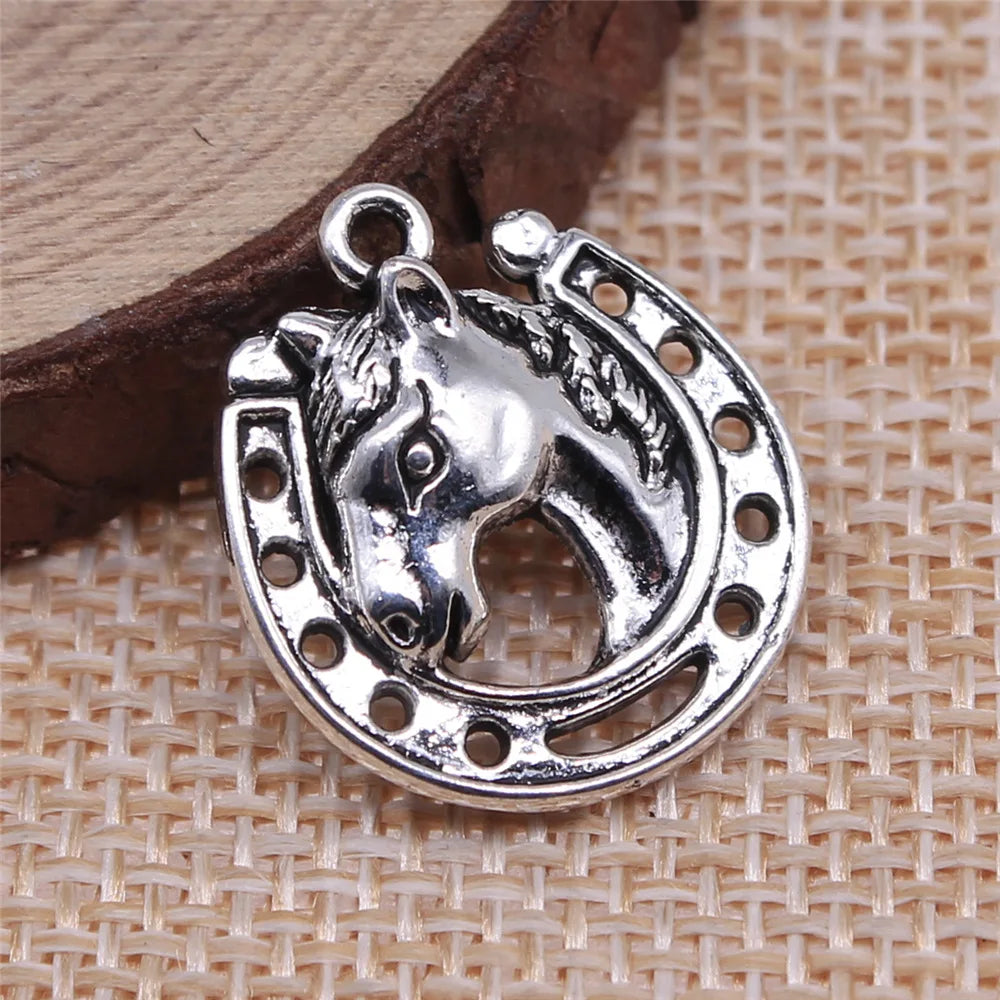 21x19mm 2.3g Zinc Alloy Horseshoe Horse Head Charm Pendant for DIY Necklace Bracelet Making