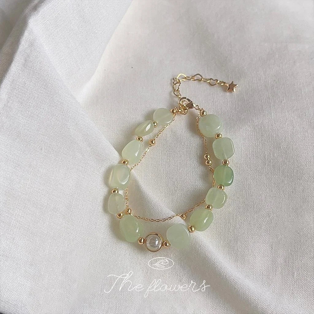 Natural Green Aventurine Bracelet Sweet Forest Style Geometric Ring Charm Summer Jewelry