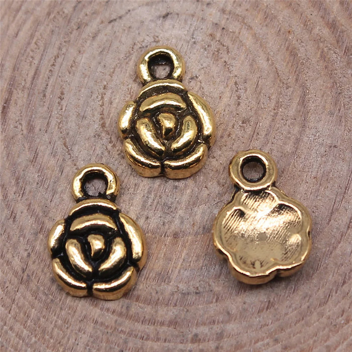 11x8mm 0.7g Antique Gold Zinc Alloy Flower Charm Pendant for Necklace Bracelet Jewelry Making