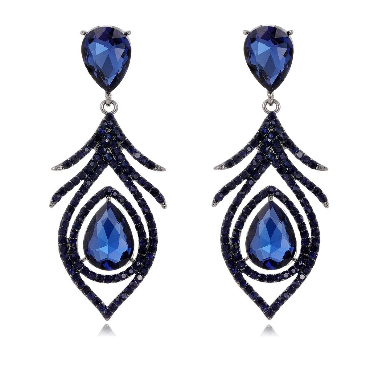 Luxury Green Teardrop Crystal Rhinestone Chandelier Earrings, Gold Tone Elegant Drop Jewelry For Wedding Party