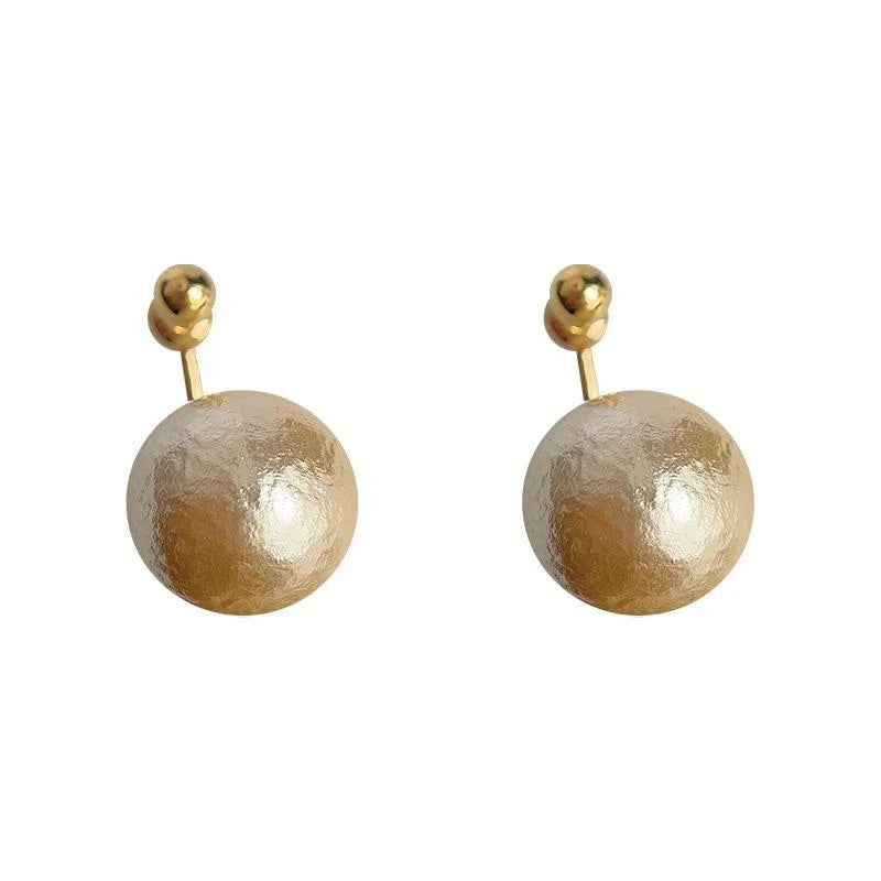 Two-Way Cotton Pearl Drop Earrings, Round Geometric Light Luxury Commuter Ear Jewelry