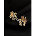 French Vintage Copper Hollow 3D Flower Stud Earrings For Women Elegant Light Luxury Jewelry