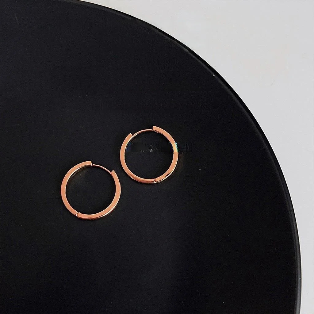 Rose Gold Plated Copper Round Drop Earrings Smooth Minimalist Geometric Elegant Commute Jewelry