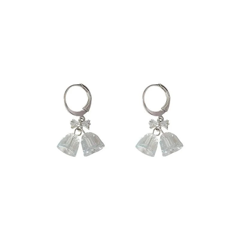 Premium Glass Crystal Bow Bell Drop Earrings With Micro Pave Zircon Irregular Handmade Design
