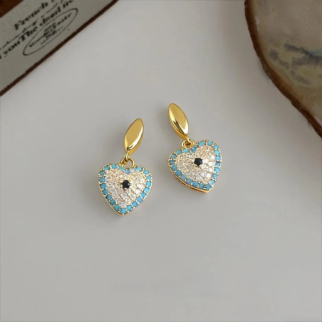 Old Money Style Copper Zirconia Heart Tassel Drop Earrings