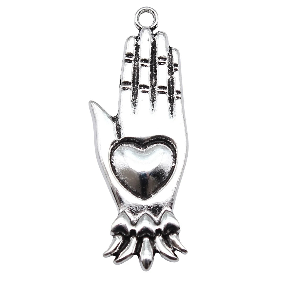 43x16mm 5.3g Antique Silver Zinc Alloy Gothic Hand Heart Charm Pendant for DIY Necklace Jewelry Making
