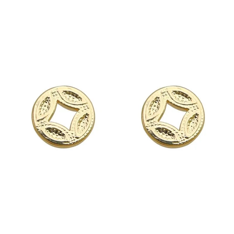 Light Luxury Silver Plated Eco Copper Coin Diamond Geometric Stud Earrings For Women