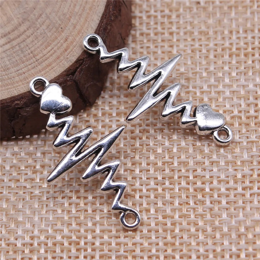 31x17mm 1.6g Multicolor Zinc Alloy Heartbeat Heart Connector Charm for DIY Bracelet Jewelry Making