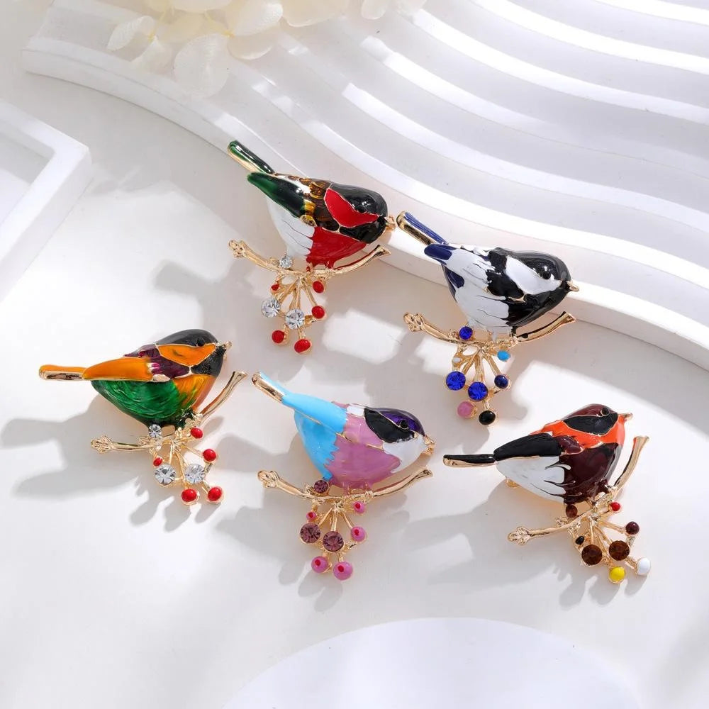 Elegant Enamel Alloy Bird On Branch Brooch With Blue Rhinestones, Women's Lapel Pin Corsage Gift