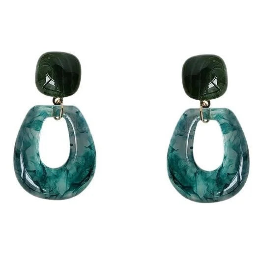 Vintage Green Geometric Acrylic Stud Earrings Handmade Gradient Round Artistic Jewelry